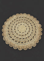 Scalloped Jute 5x5 round Area Rug, Bohemian Vibes