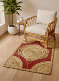 2x3 ft Boho magenta Jute Mat | Hand-Braided Area Rug | Geometric Accent Mat for Entryway, Kitchen, or Accent Chair