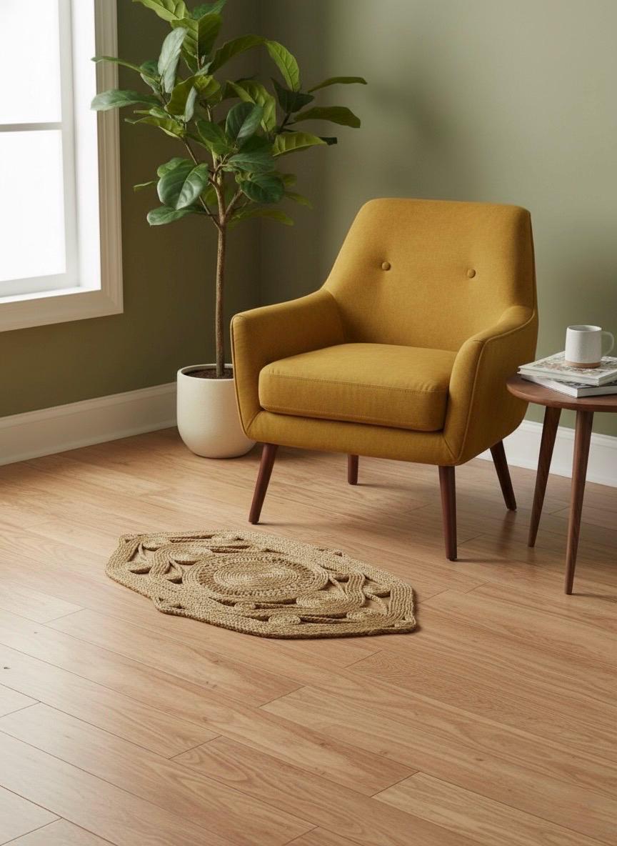 Natural Jute Accent Rug | Unique Ogee Shape 2x3 Mat