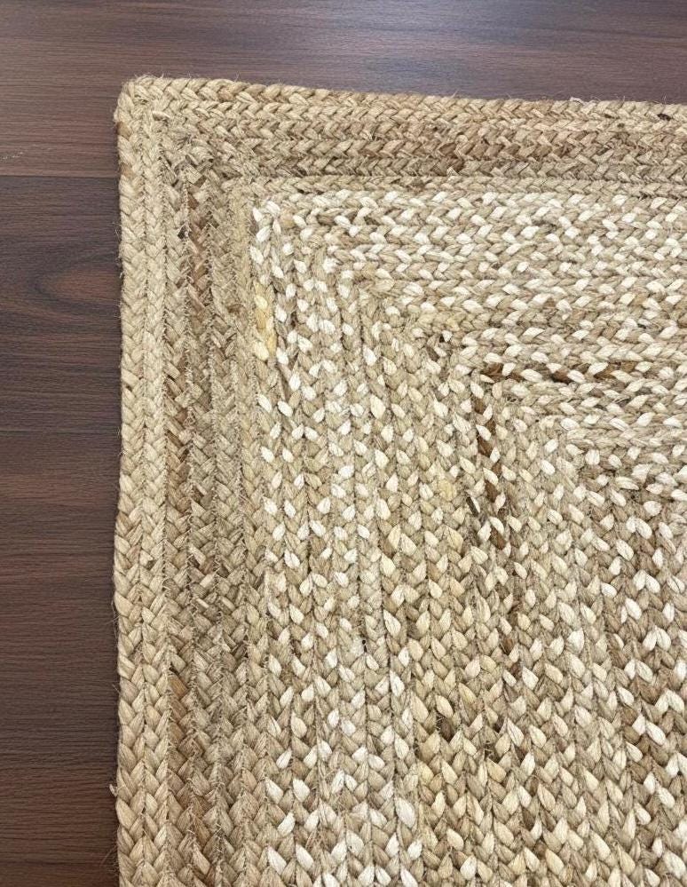 5x8 Natural White Braided Jute Rug,  Boho Handwoven Sisal Floor Mat