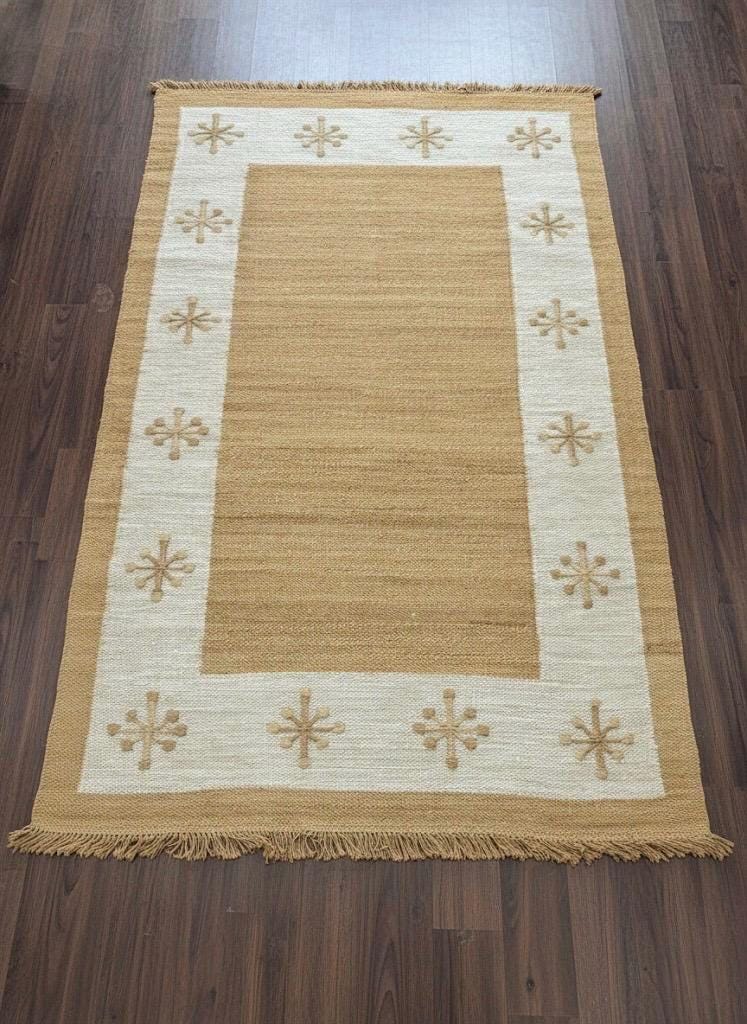 5x8 White and Natural Jute Area Rug | Eco-Friendly Hand-Woven Scandi Boho Carpet