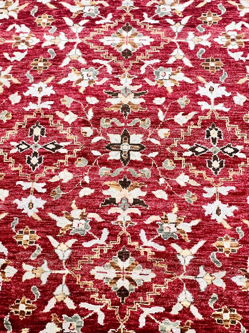 8x10 ft Traditional Floral Medallion Hand-Knotted Wool Rug - Crimson & Espresso