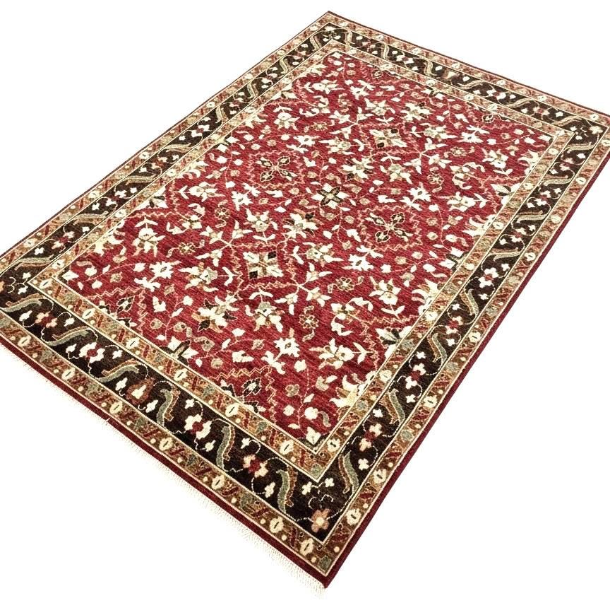 8x10 ft Traditional Floral Medallion Hand-Knotted Wool Rug - Crimson & Espresso