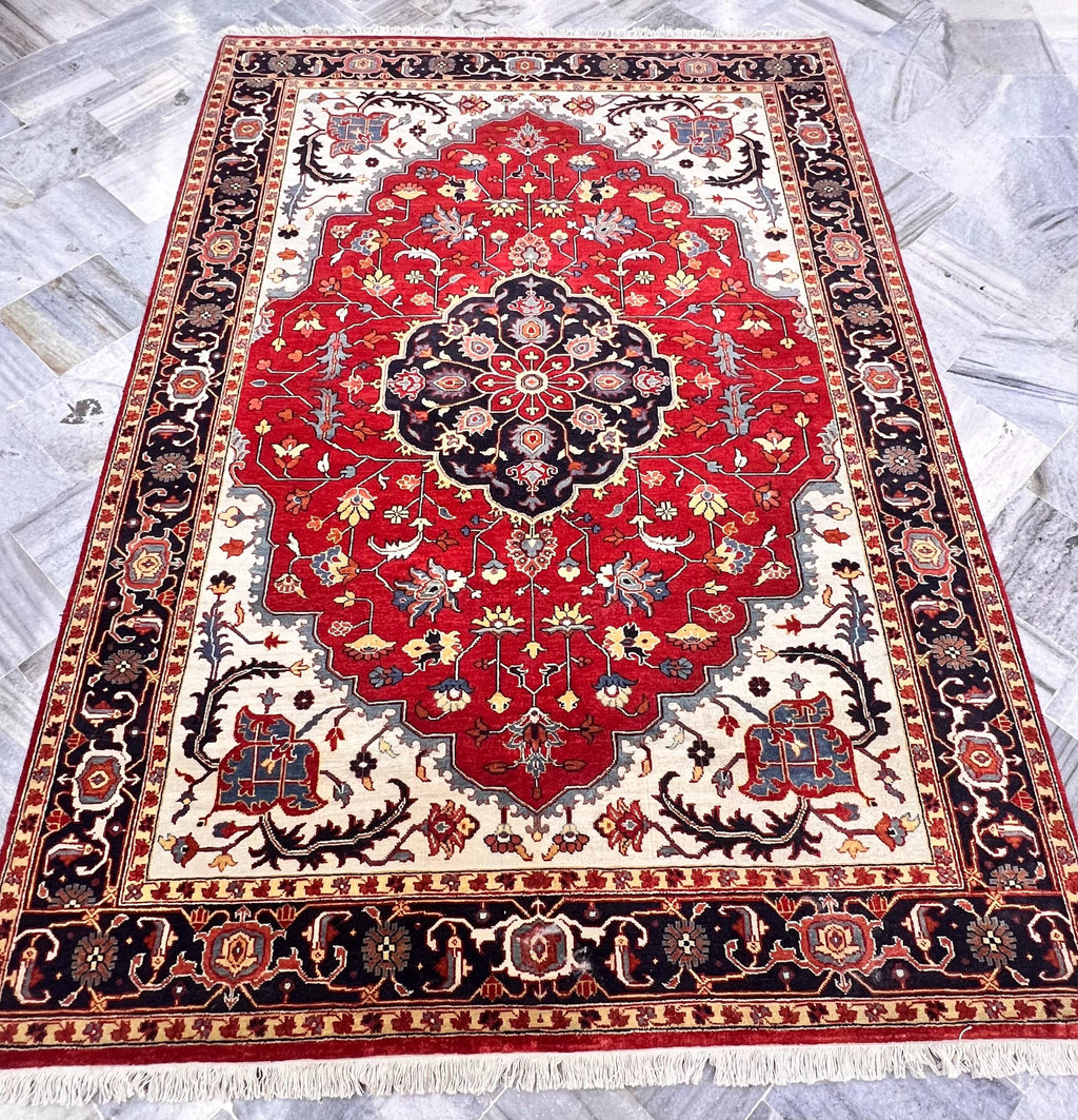 5x8 Handmade Red Persian Style Rug , Traditional Oriental Carpet