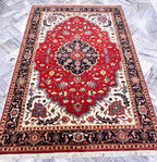 5x8 Handmade Red Persian Style Rug , Traditional Oriental Carpet