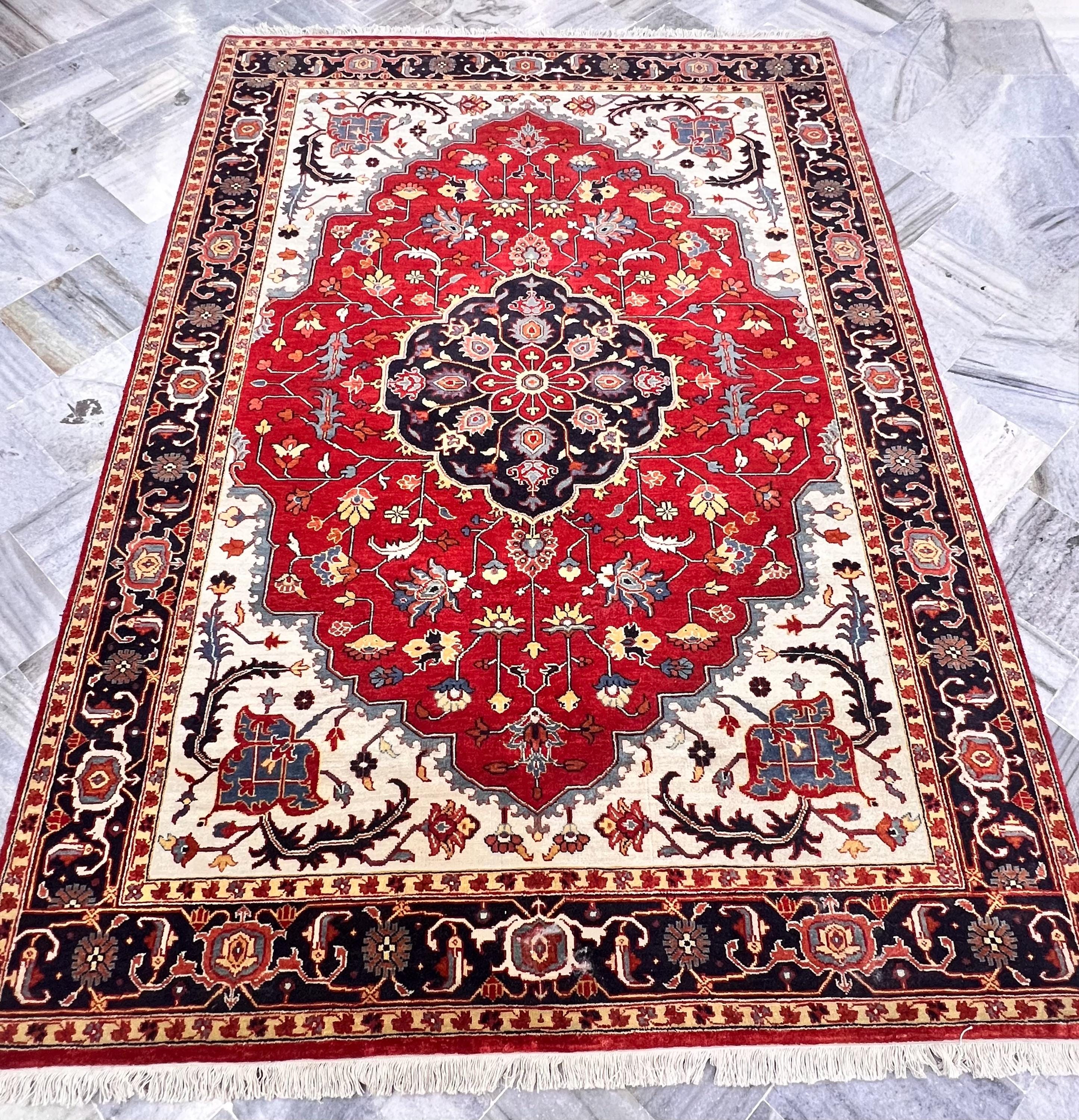 5x8 Handmade Red Persian Style Rug , Traditional Oriental Carpet