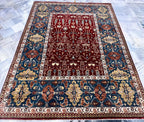Traditional Persian-Style Hand-Knotted Wool Rug - 8x10 Red & Blue