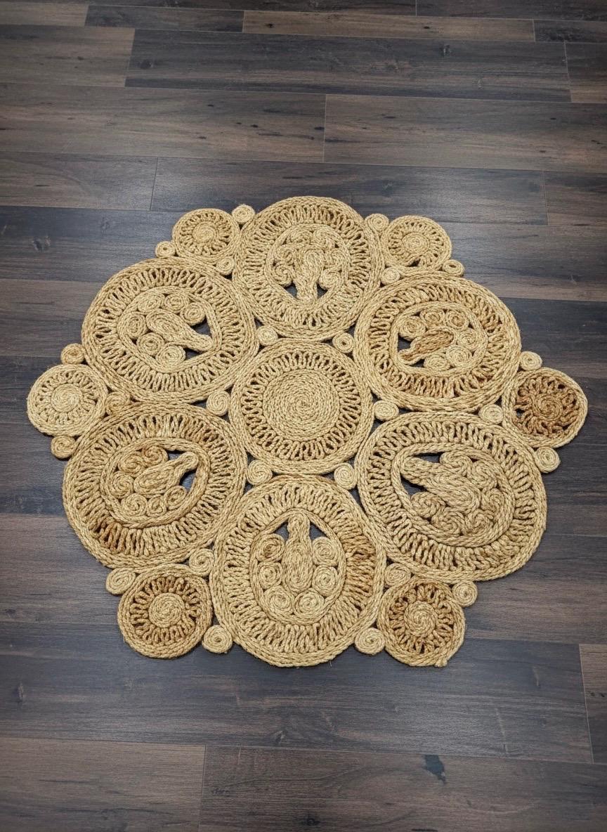 Handmade Jute 3.5x3.5 round Rug, Boho Entryway Jute Area Rug