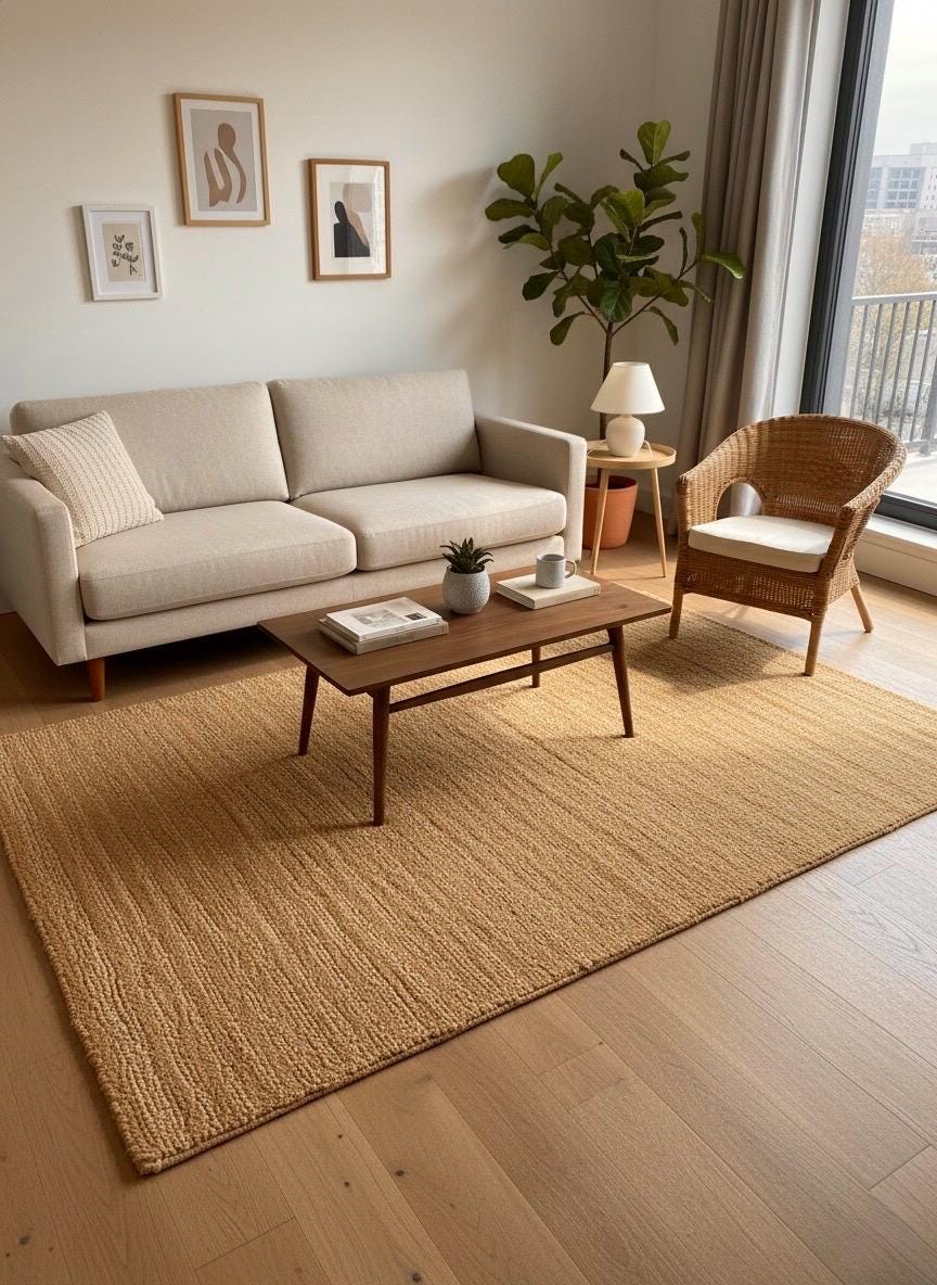 Natural Jute 4x6 Handwoven Area Rug | Minimalist Coastal Boho Decor