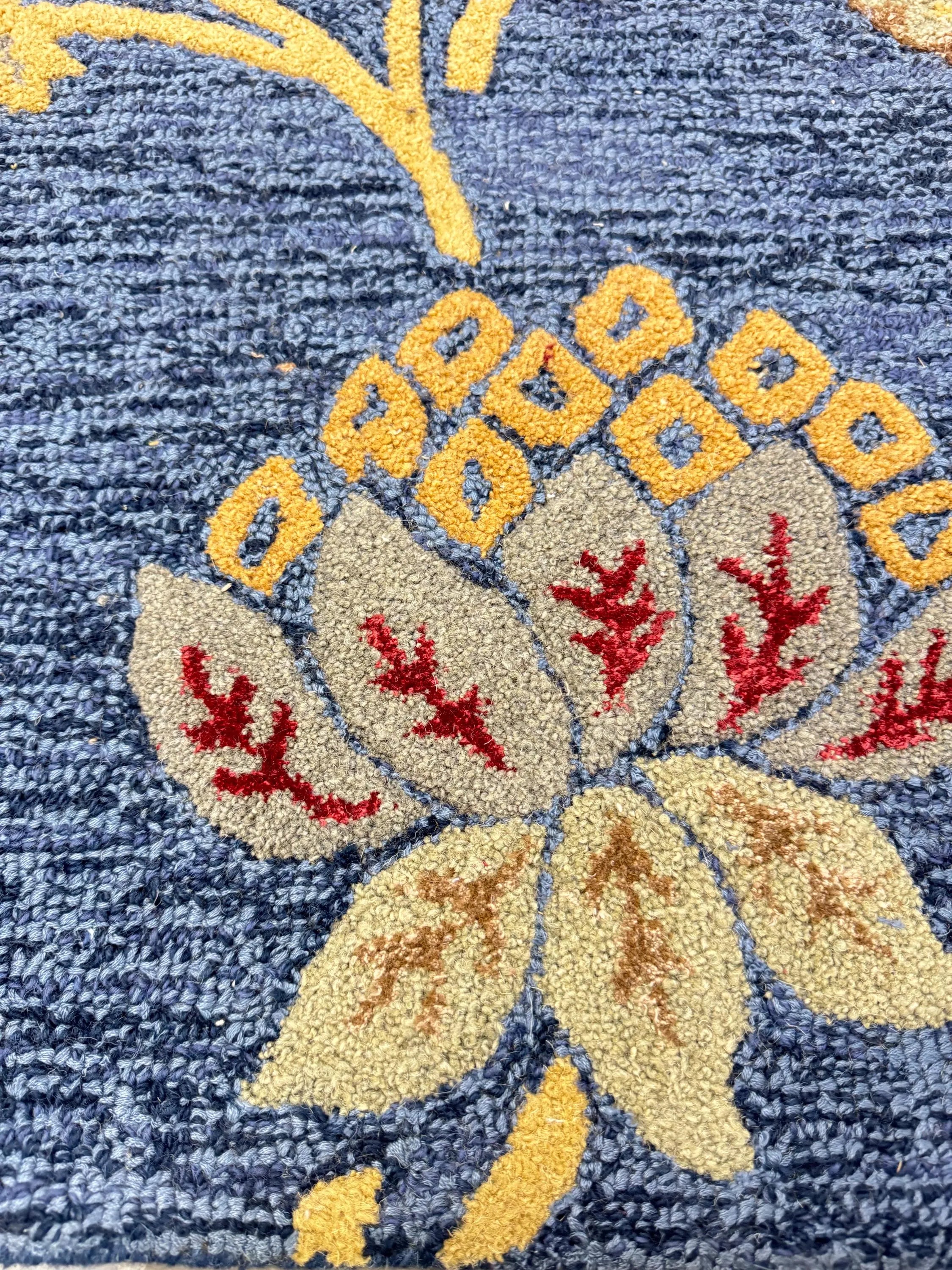 Hand-Tufted Floral Wool Rug - Blue & Ochre (5x8)