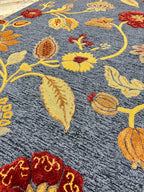 Hand-Tufted Floral Wool Rug - Blue & Ochre (5x8)