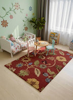 Vintage Floral Hand-Tufted Wool Rug – 5x8 Red Botanical Area Rug