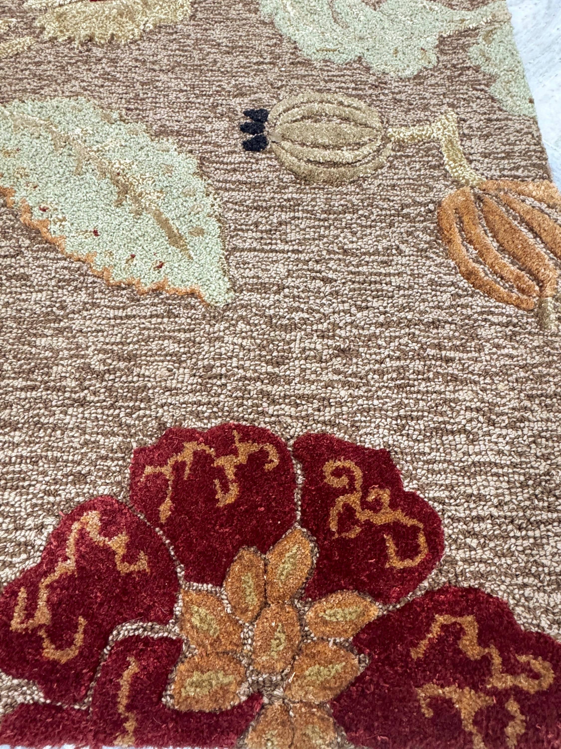 Hand-Tufted Floral Wool Rug | Earthy Terracotta & Sage | 5'x8'