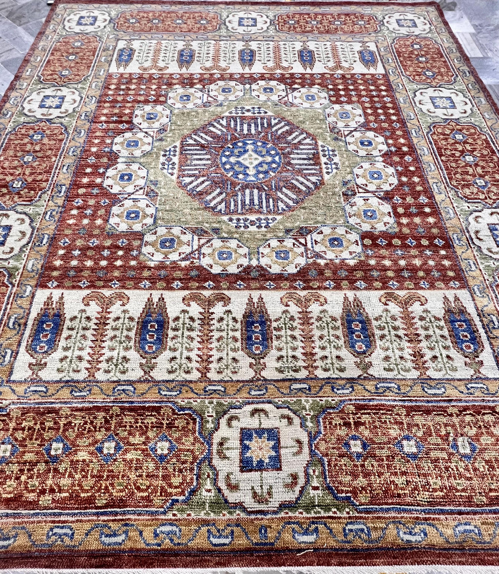 Hand-Knotted Mamluk Style 8x10 Rug, Deep Red, Blue & Gold Accent Oriental Carpet