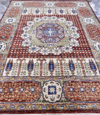 Hand-Knotted Mamluk Style 8x10 Rug, Deep Red, Blue & Gold Accent Oriental Carpet
