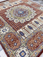Hand-Knotted Mamluk Style 8x10 Rug, Deep Red, Blue & Gold Accent Oriental Carpet