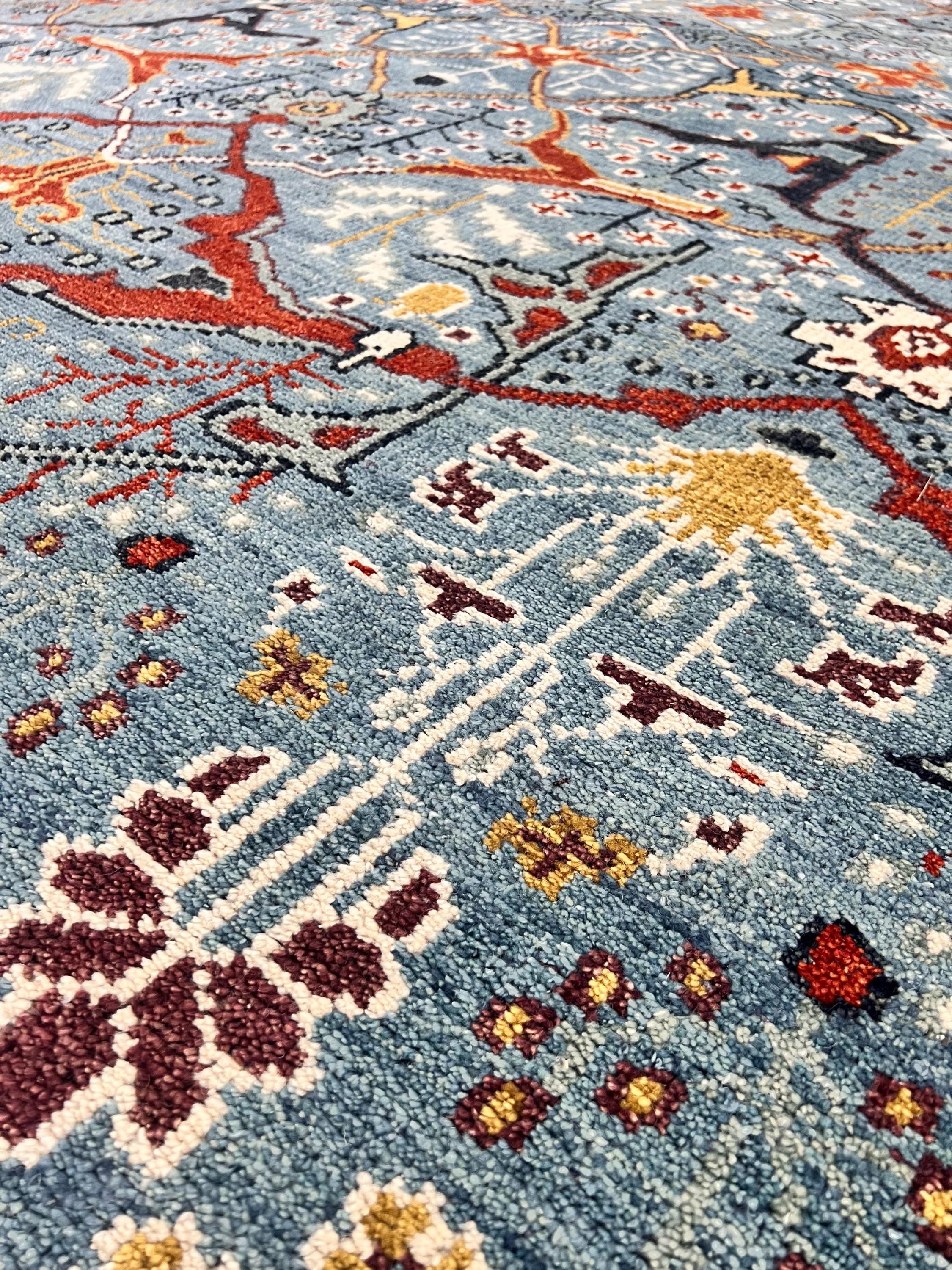 8x10 Hand-Knotted Wool Rug | Blue & Rust Traditional Persian Style