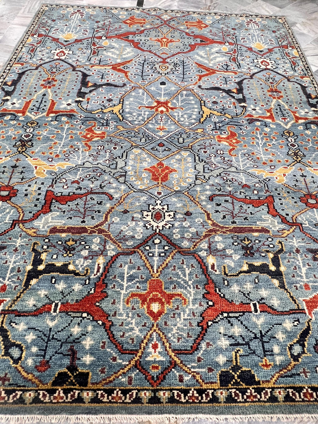 8x10 Hand-Knotted Wool Rug | Blue & Rust Traditional Persian Style