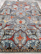 8x10 Hand-Knotted Wool Rug | Blue & Rust Traditional Persian Style