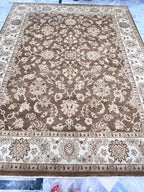 8x10 Hand-Knotted Wool Rug | Espresso Brown & Cream Floral Persian Style