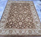 8x10 Hand-Knotted Wool Rug | Espresso Brown & Cream Floral Persian Style