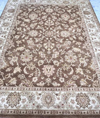 8x10 Hand-Knotted Wool Rug | Espresso Brown & Cream Floral Persian Style