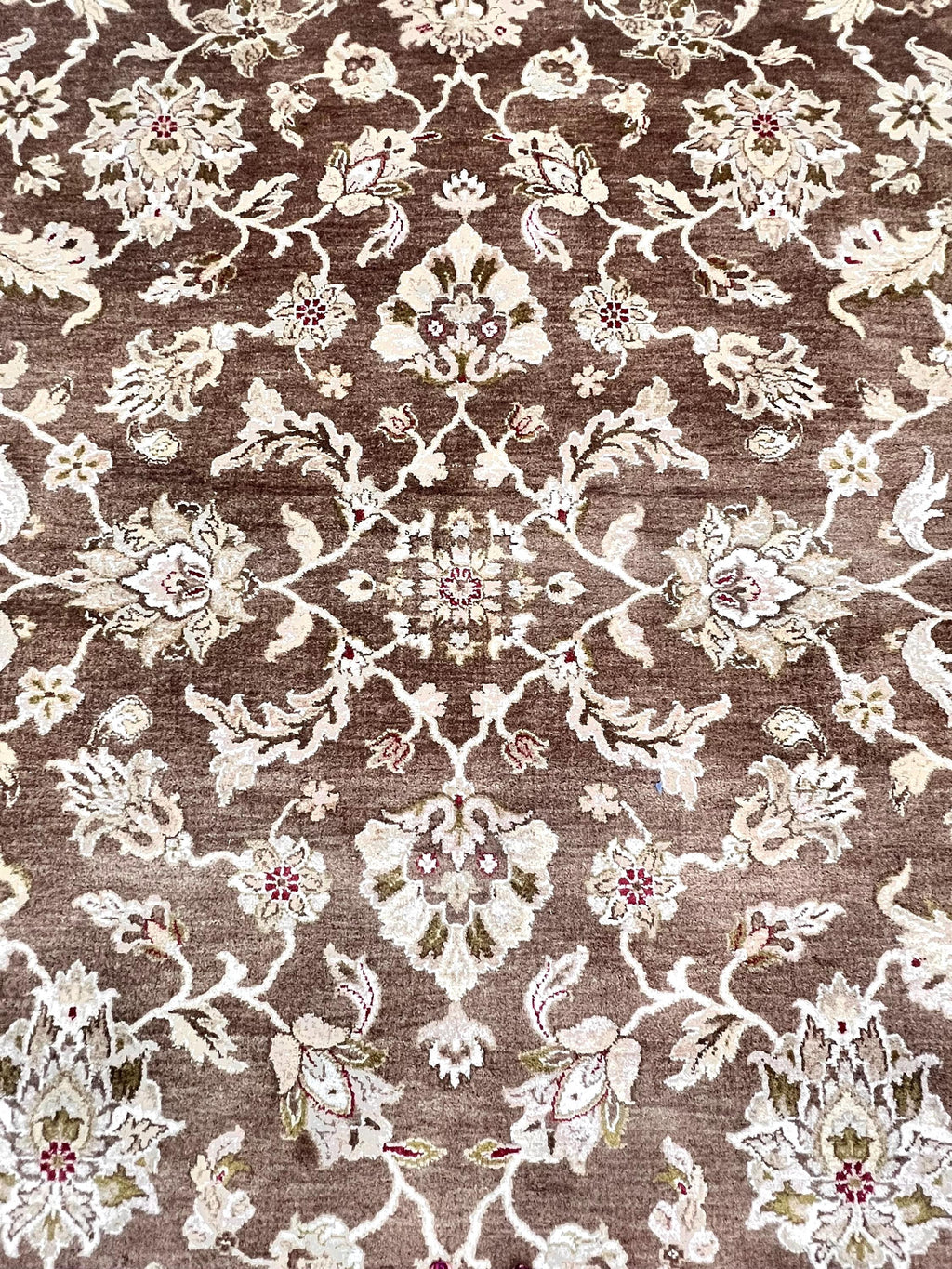 8x10 Hand-Knotted Wool Rug | Espresso Brown & Cream Floral Persian Style