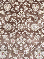 8x10 Hand-Knotted Wool Rug | Espresso Brown & Cream Floral Persian Style