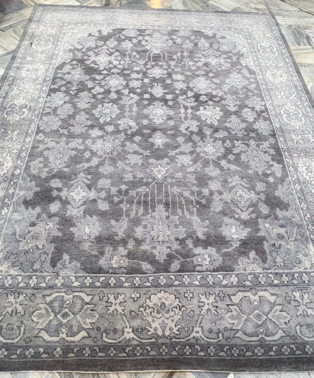 8x10 Hand-Knotted Charcoal Oushak Wool Rug