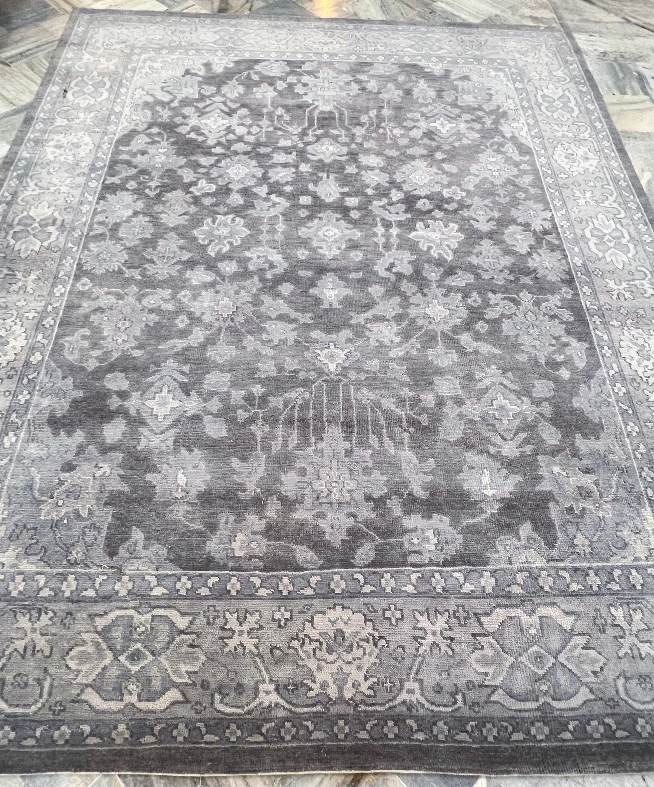8x10 Hand-Knotted Charcoal Oushak Wool Rug