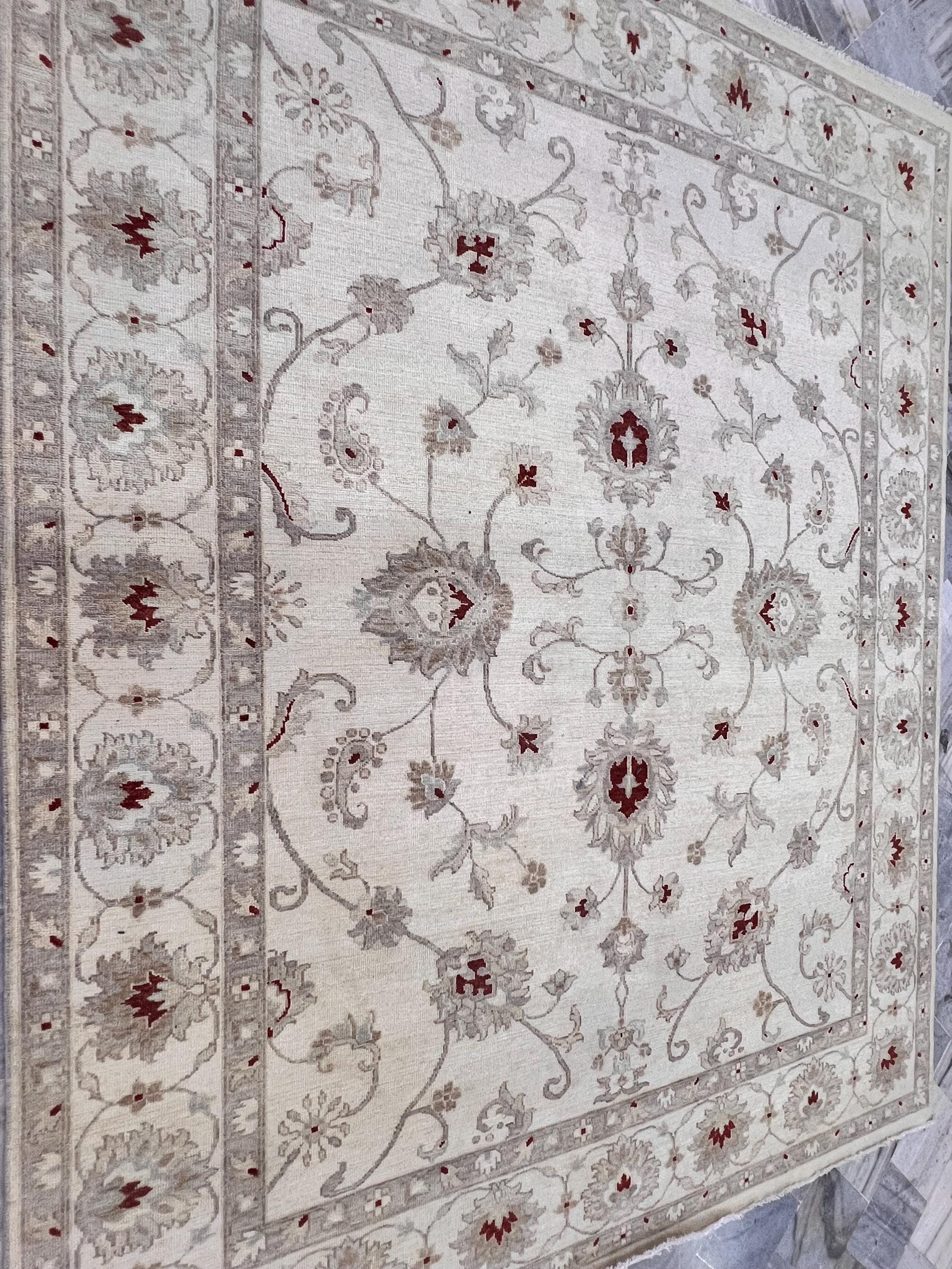Ivory maroon Hand-Knotted Oushak Style 8x10 Wool Rug