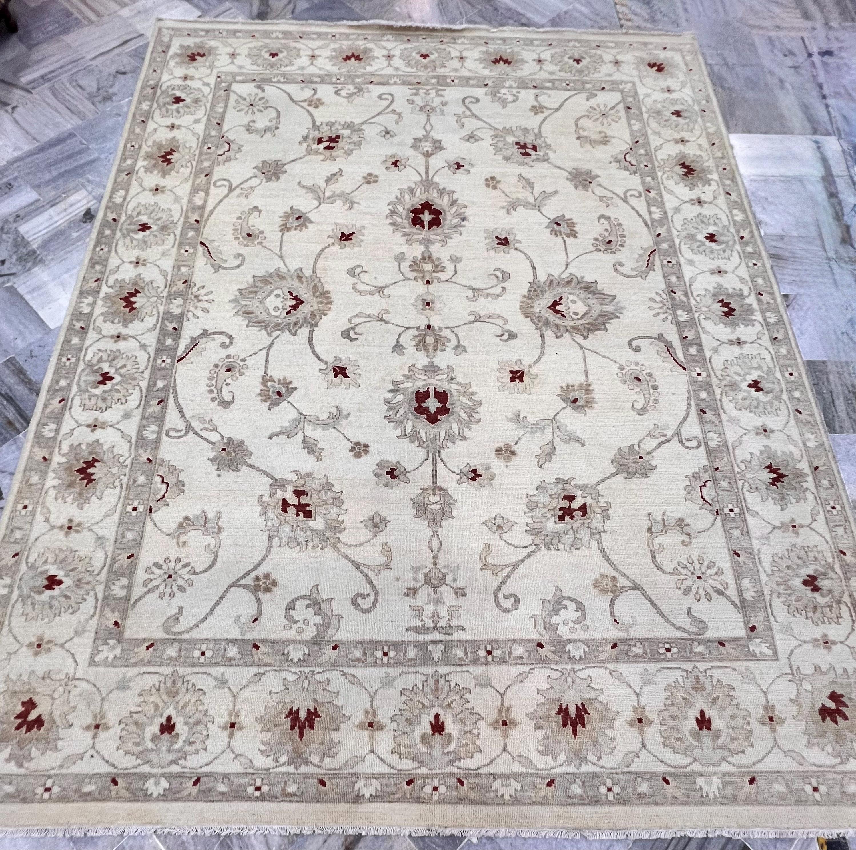 Ivory maroon Hand-Knotted Oushak Style 8x10 Wool Rug