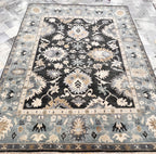 Hand-Knotted Charcoal & Slate Blue Oushak Wool Rug (8x10)