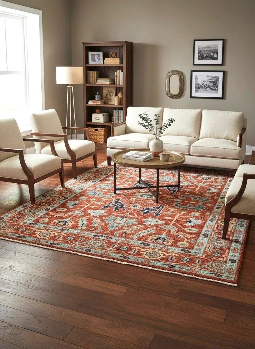 8x10 Hand-Knotted Terracotta & Sage Wool Rug