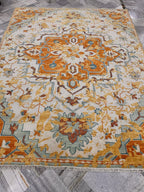 8x10 Hand-Knotted Rust & Sage Oushak Wool Rug | Modern Transitional Area Rug