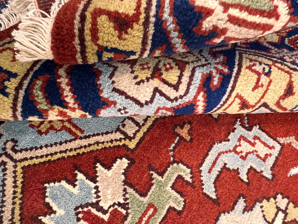 Hand-Knotted Red & Blue Area Rug Traditional Anatolian Design 8x10 Wool Living Room Rug