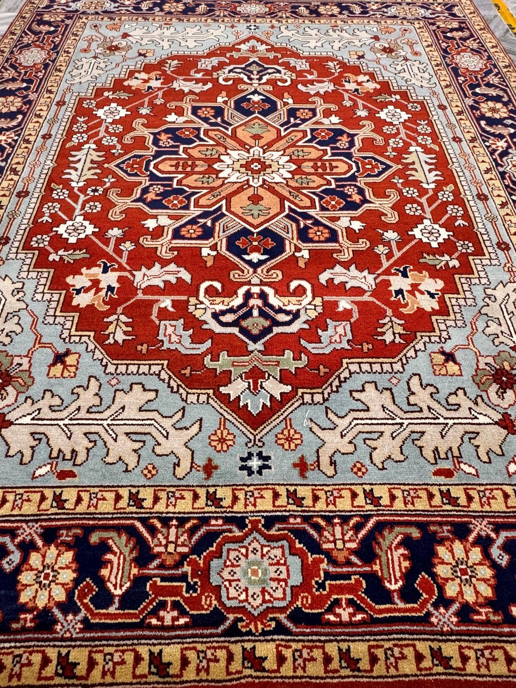 Hand-Knotted Red & Blue Area Rug Traditional Anatolian Design 8x10 Wool Living Room Rug