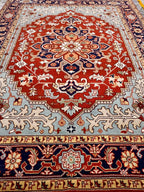 Hand-Knotted Red & Blue Area Rug Traditional Anatolian Design 8x10 Wool Living Room Rug