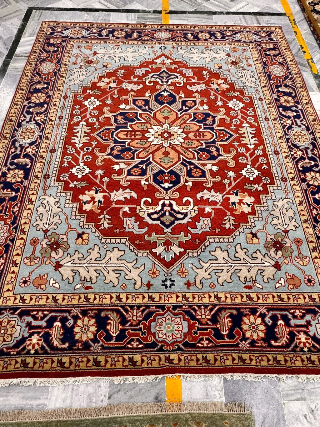 Hand-Knotted Red & Blue Area Rug Traditional Anatolian Design 8x10 Wool Living Room Rug