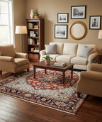 Hand-Knotted Red & Blue Area Rug Traditional Anatolian Design 8x10 Wool Living Room Rug