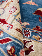 Hand-Knotted Blue Oushak Wool Rug | 8x10 Authentic Turkish Style