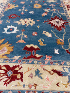 Hand-Knotted Blue Oushak Wool Rug | 8x10 Authentic Turkish Style