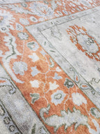 Hand-Knotted 8x10 Antique Oushak Wool Rug – Terracotta & Sage
