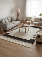 5x8 ft Modern Gabbeh Carpet - Thick Wool, Neutral Cream Field & Chocolate Border