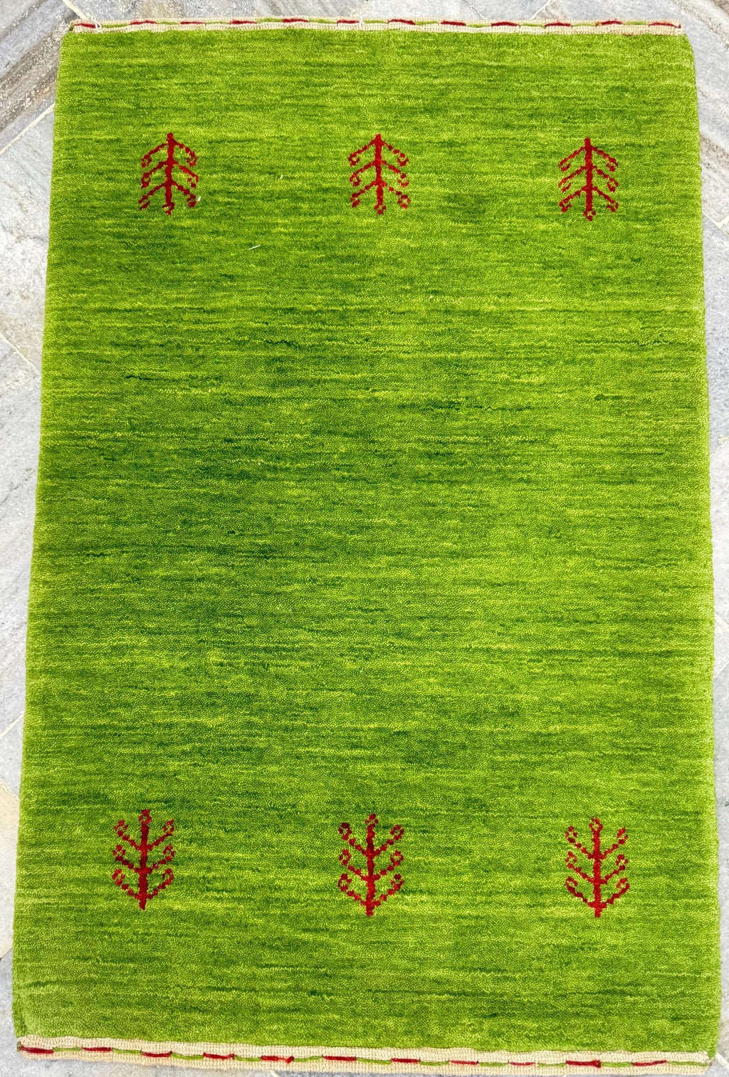 2x3 ft Colorful yellow, green, blue, brown Gabbeh Rug -Hand-Knotted Wool- Modern Tribal Bath Mats or Entryway Rugs Christmas Rug/Gift