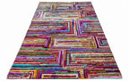 5x8 Multi-Color Recycled Cotton Rag Rug | Handmade Eco-Friendly Area Rug | Vibrant Boho Chindi Geometric boxes Pattern Floor Mat