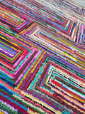 5x8 Multi-Color Recycled Cotton Rag Rug | Handmade Eco-Friendly Area Rug | Vibrant Boho Chindi Geometric boxes Pattern Floor Mat