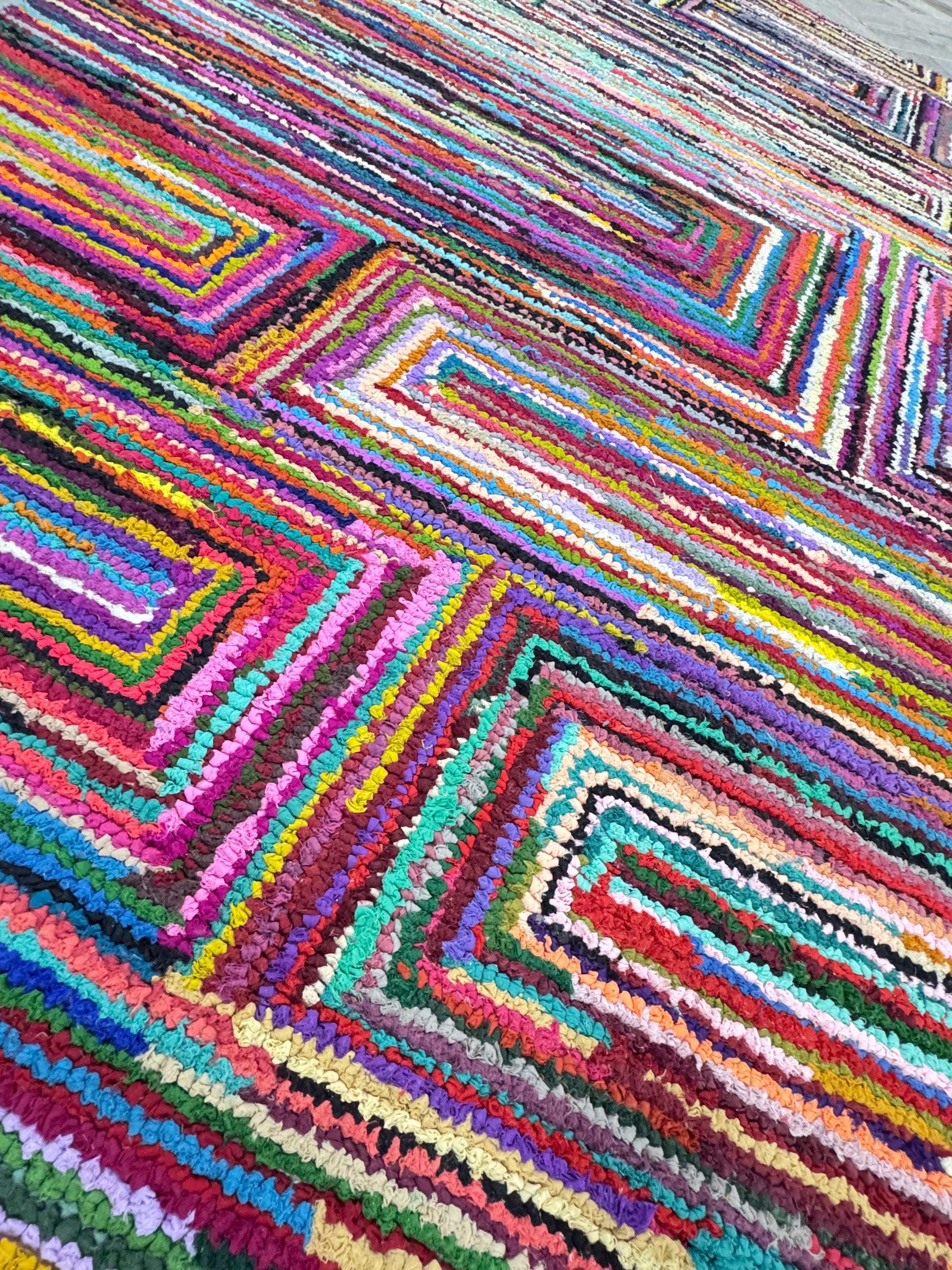 5x8 Multi-Color Recycled Cotton Rag Rug | Handmade Eco-Friendly Area Rug | Vibrant Boho Chindi Geometric boxes Pattern Floor Mat