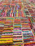 5x8 Multi-Color striped Recycled Cotton Rag Rug | Handmade Eco-Friendly Area Rug | Vibrant Boho Chindi Geometric boxes Pattern Floor Mat