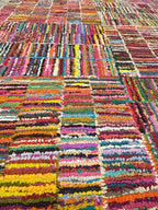 5x8 Multi-Color striped Recycled Cotton Rag Rug | Handmade Eco-Friendly Area Rug | Vibrant Boho Chindi Geometric boxes Pattern Floor Mat